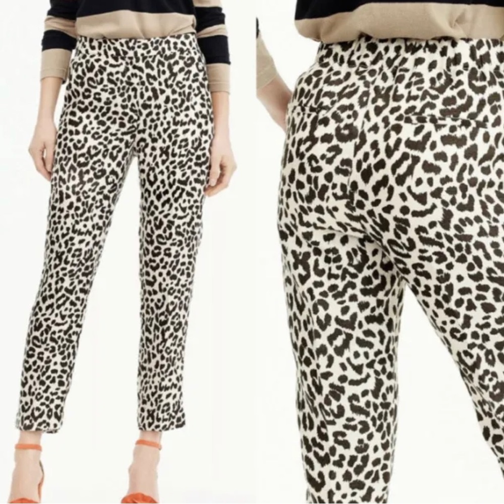 NWT J. Crew Linen Blend Cropped Straight Easy Pant Leopard Pants Size 8 Tall